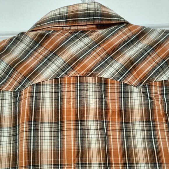 2XL👔Levi's Western Brown&Orange&Tan Plaid Button Down Shirt - Picture 8 of 10